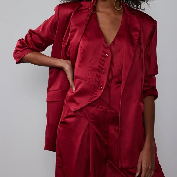 New York & Co, 3 Piece, XS Satin Striped Blazer & Wide Leg Pant & Size 2 Vest - Picture 1 of 16